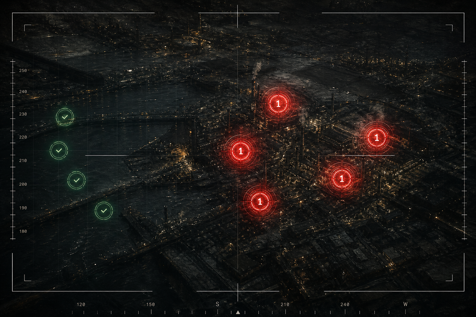 Tactical map with radar contacts
